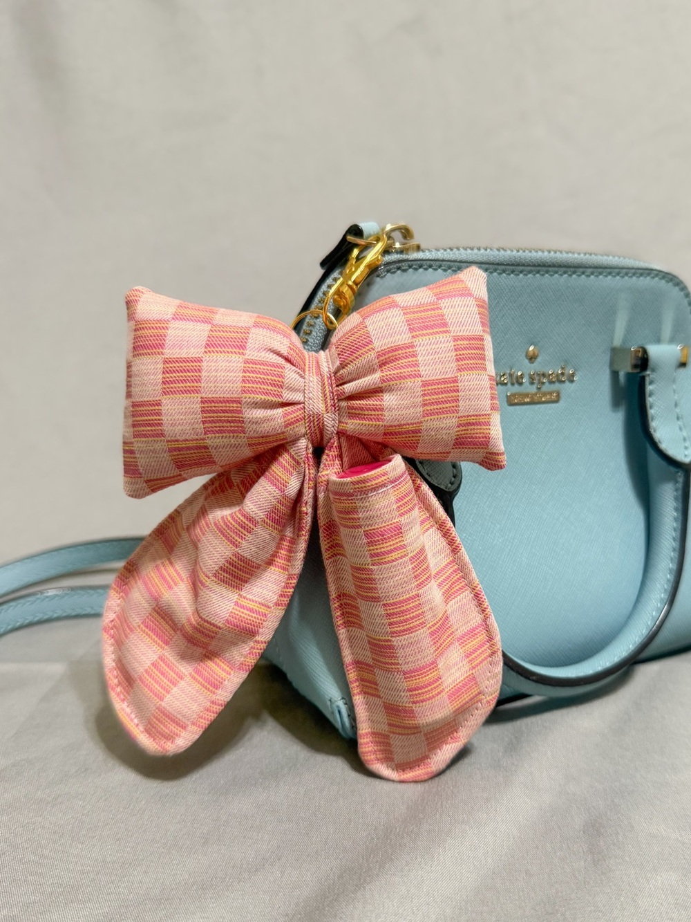 Checkered Puffy Bow Chapstick/Lipbalm Holder Charm Bag